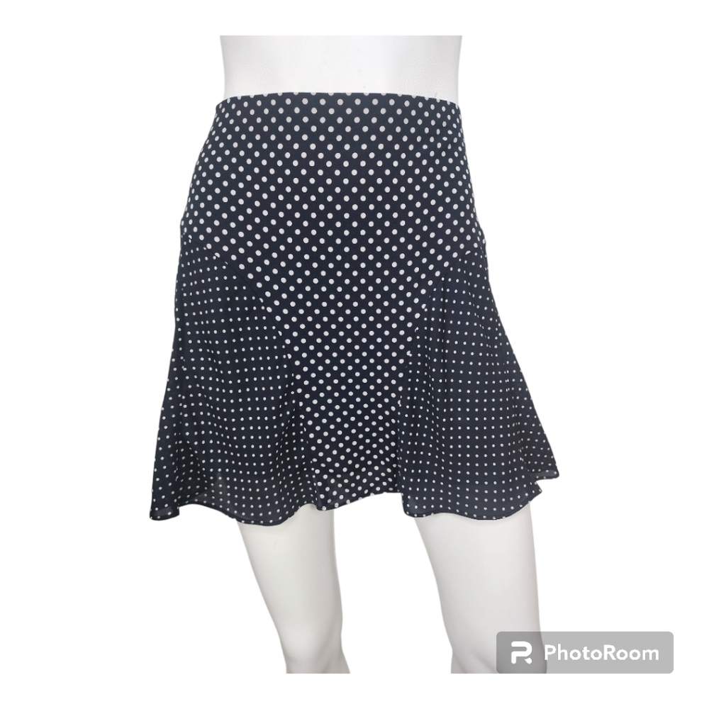NWT Joseph Marina Polka-dot Navy Silk Skirt Size 40/12